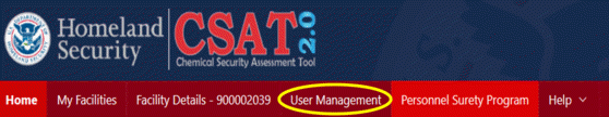 This image shows the banner for the Chemical Security Assessment Tool user account page.